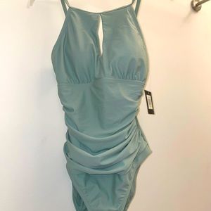 Ellen Tracy Sage green one piece bathing suit